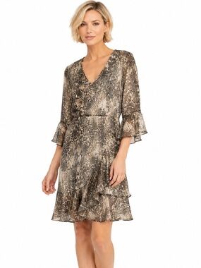Nathalie Chaize Paris Python Snake Print Ruffle Dress Size 4 NWT